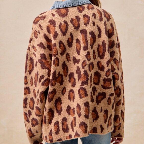 SOLD OUT BIBI Leopard Print Denim Jean Jacket Animal Print Cardigan - Picture 12 of 14